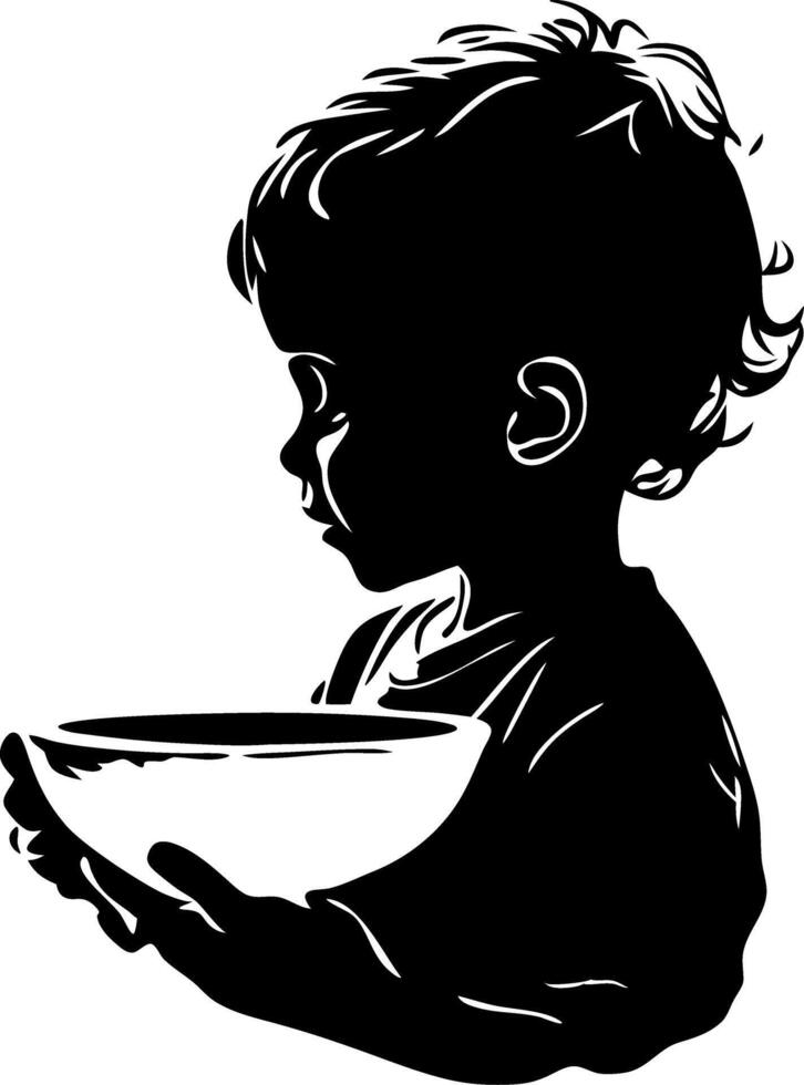 Child Silhouette Holding Bowl Illustration for Art and Design Projects vector
