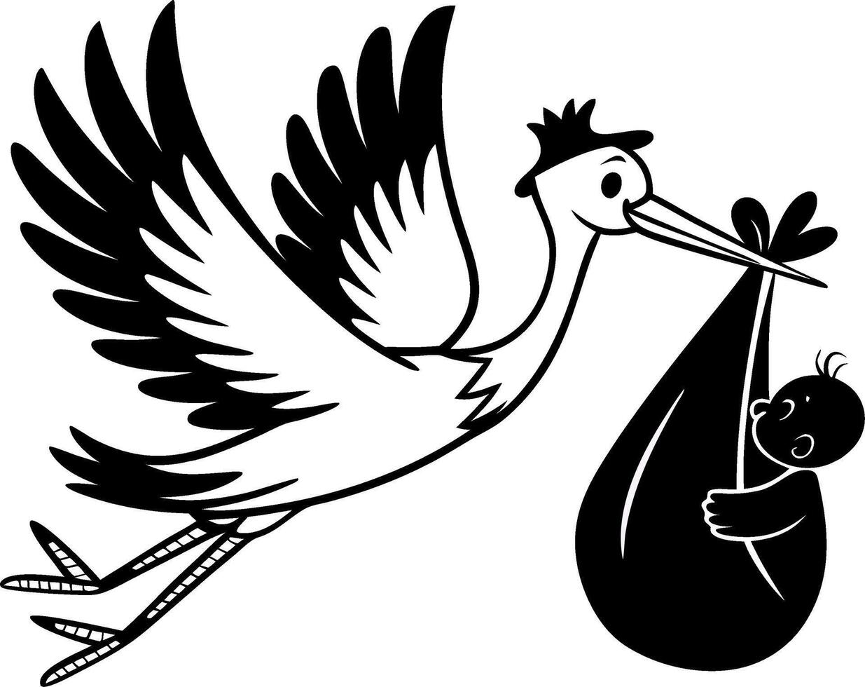 Stork Carrying Baby Silhouette Symbolizing New Birth and Parenthood vector