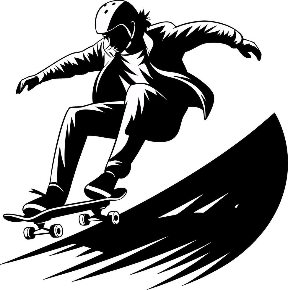 Skateboarder Performing Trick Dynamic Silhouette Art for Sports Designs vector