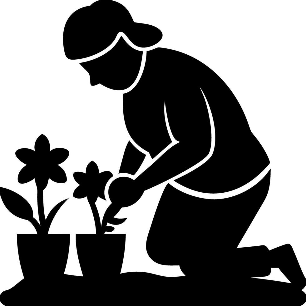 Gardener Silhouette Planting Flowers Art for Gardening Projects vector