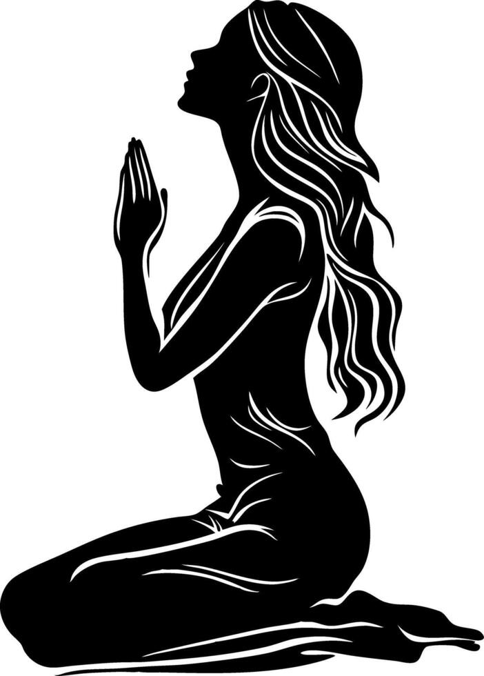 Silhouette of Woman Kneeling in Prayer Inspirational Art vector