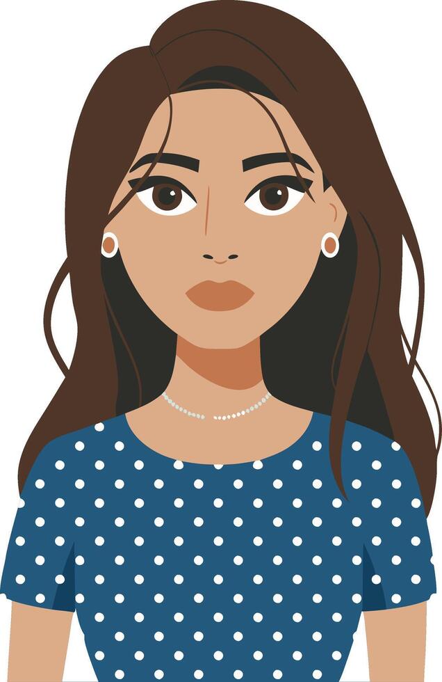 Illustration of Woman with Long Hair in Polka Dot Blue Top vector