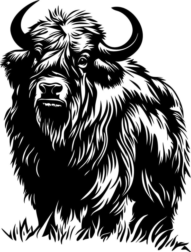 Majestic Highland Yak Illustration Ideal for Tattoos or Coloring Books vector