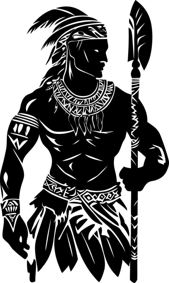 Tribal Warrior Silhouette with Spear Traditional Indigenous Art Design vector