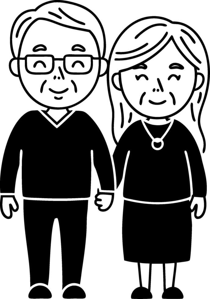 Elderly Couple Cartoon Illustration for Greeting Cards and Coloring Books vector