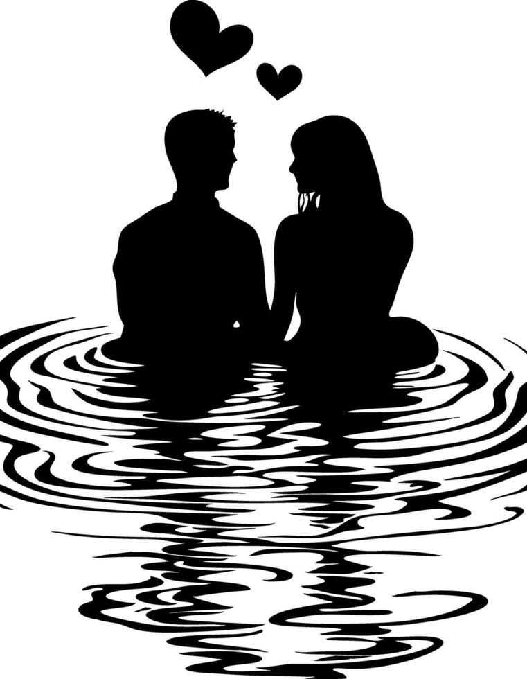 Romantic Couple Silhouette Reflected in Water Art for Love Themes vector
