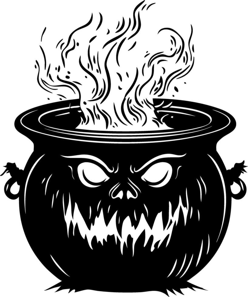 Halloween Witch Cauldron with Spooky Face and Rising Smoke Art Illustration vector