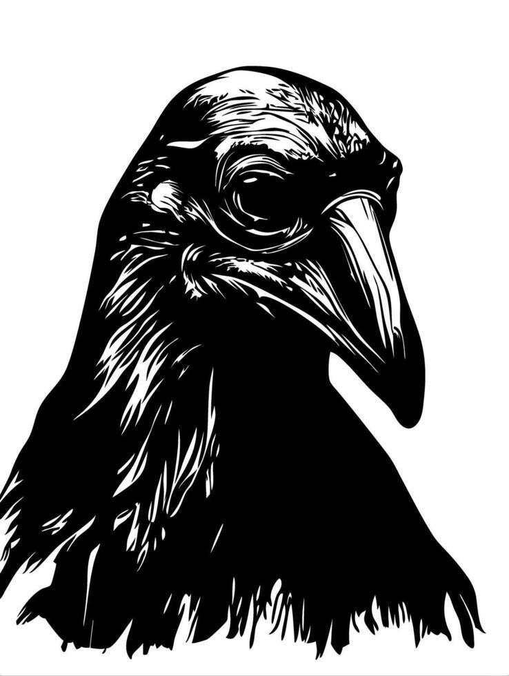 Detailed Raven Head Art Ideal for Tattoos and Graphic Designs vector