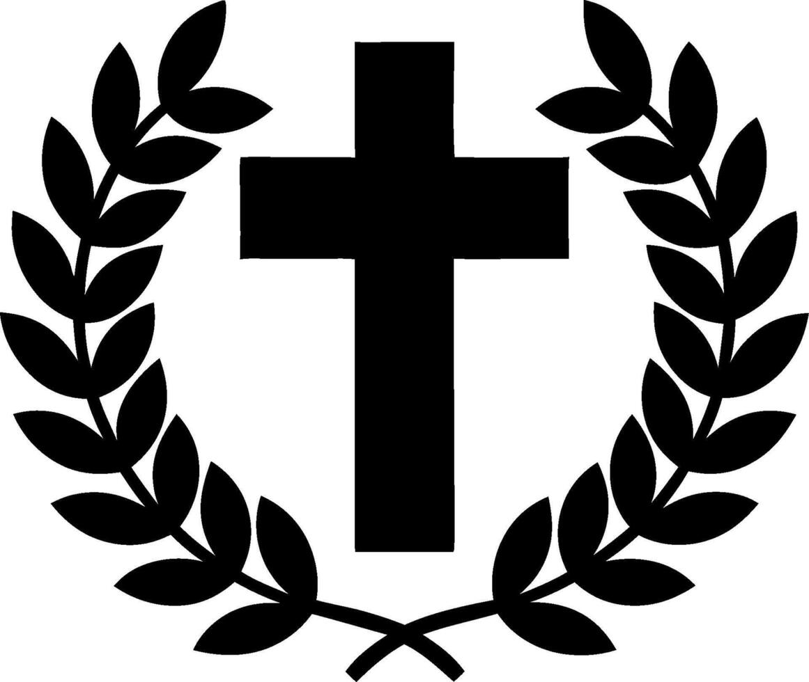 Christian Cross with Laurel Wreath Art for Religious Symbolism and Decoration vector