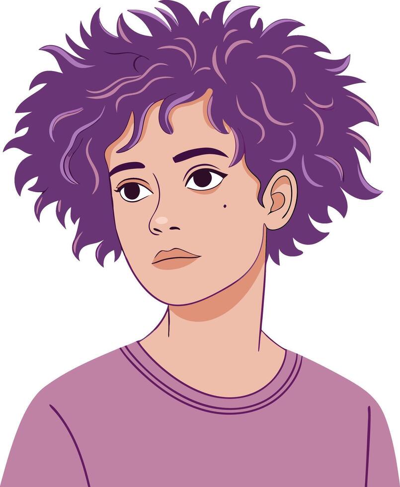 Illustration of Young Person with Curly Hair and Casual Expression vector