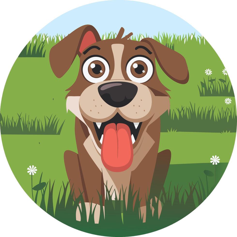 Playful Cartoon Dog in Field with Tongue Out for Fun Illustrations and Kids Projects vector