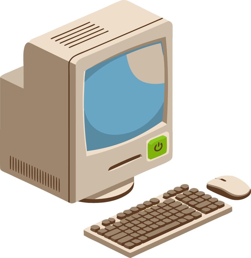 Vintage Desktop Computer Illustration Retro Technology Clipart vector