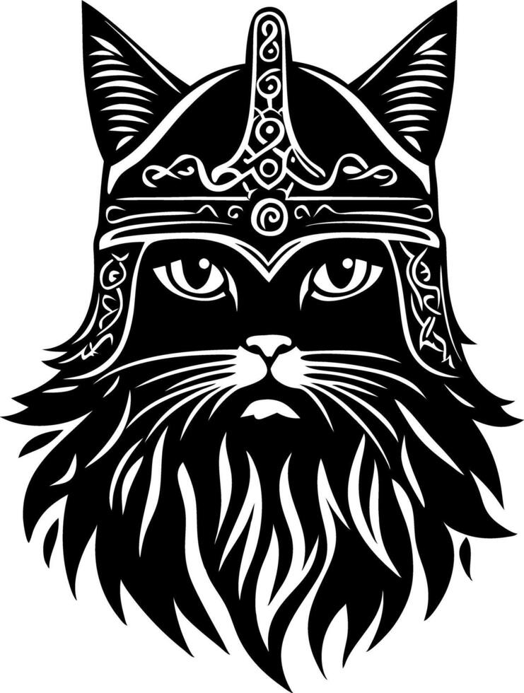 Viking Warrior Cat Head Illustration for Tattoo and Artistic Designs vector