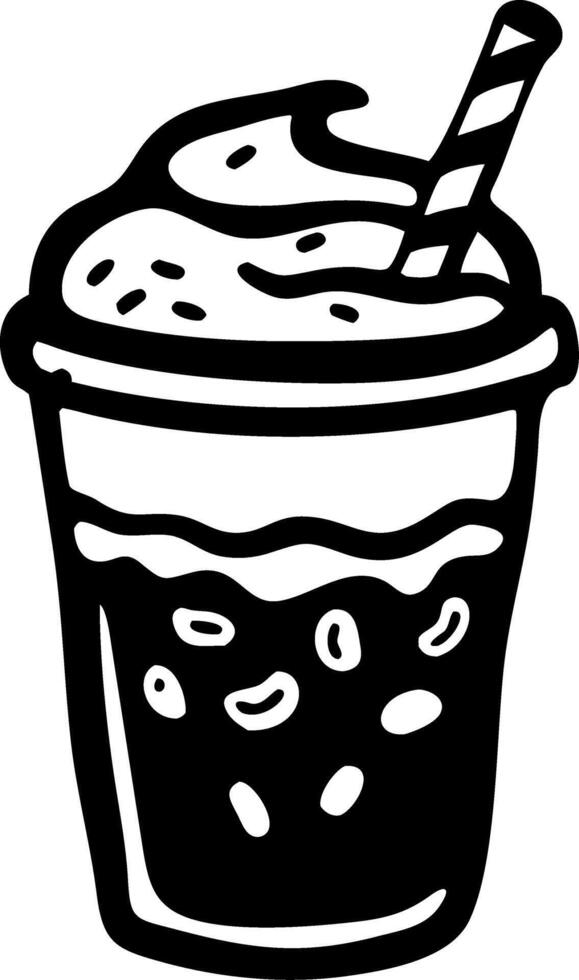 Bubble Tea Illustration Striped Straw Black and White Design vector