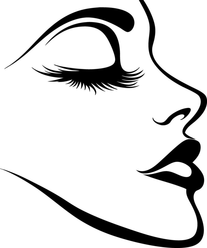 Elegant Female Profile Silhouette with Closed Eye and Lush Eyelashes Illustration vector