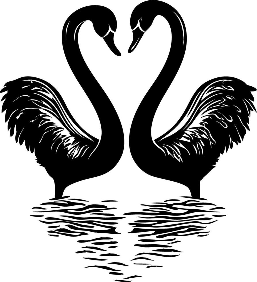 Romantic Swan Silhouette Heart Shape Reflection Art vector