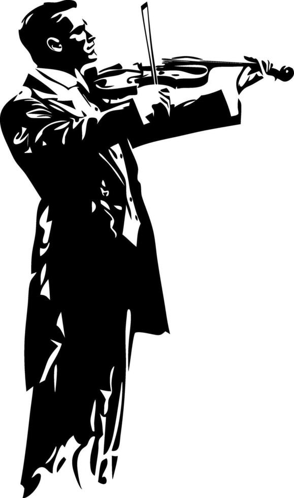 Elegant Violinist Silhouette Playing Classical Music Art vector