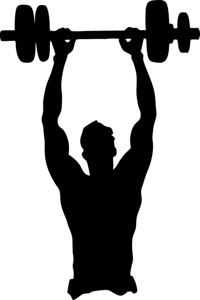 Silhouette of Muscular Man Lifting Barbell for Fitness and Gym Design vector