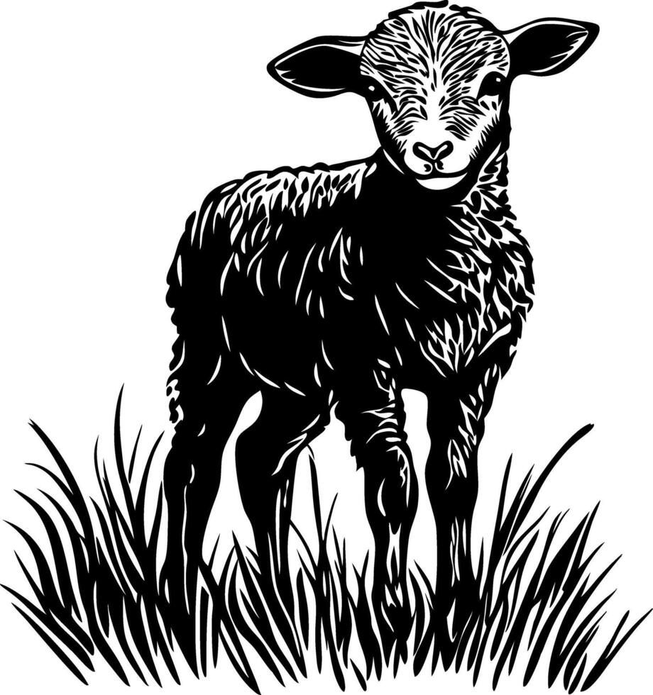 Illustration of a Lamb Standing in Grass for Artistic Design Use vector