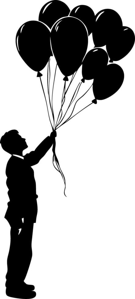 Silhouette of Child Holding Balloons Art for Celebrations and Designs vector