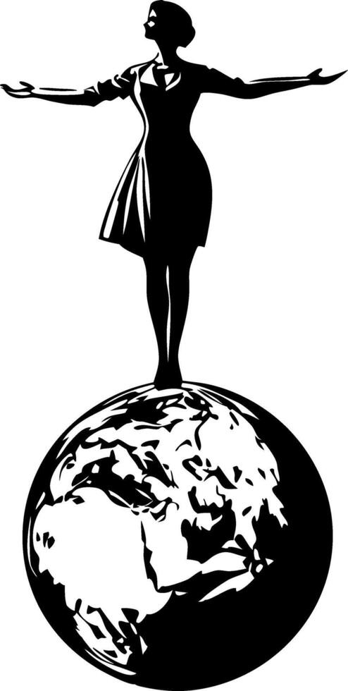Woman Silhouette Standing on Earth Globe Symbolizing Global Unity vector