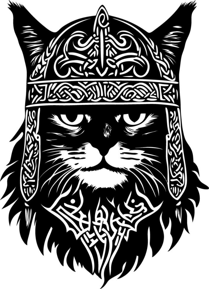 Viking Cat Warrior Intricate Illustration Perfect for Tattoos and Graphic Design Projects vector