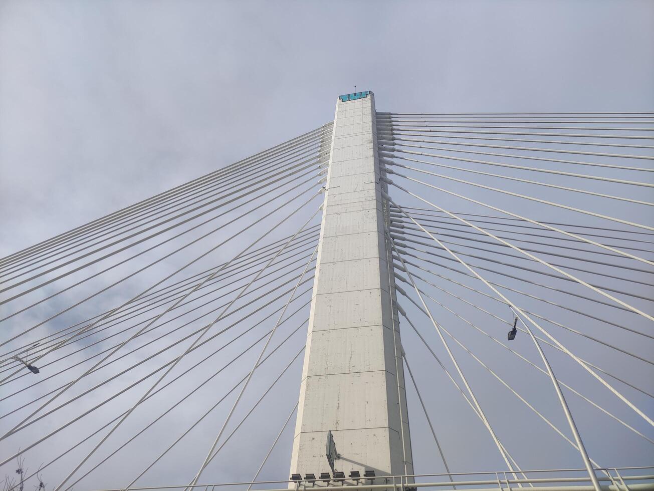 Modern bridge with strings background photo