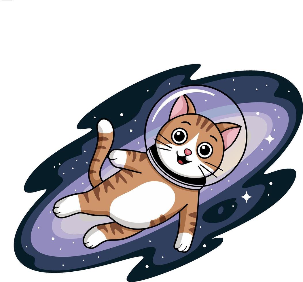 Cute Astronaut Cat Floating in Space Illustration for Kids vector