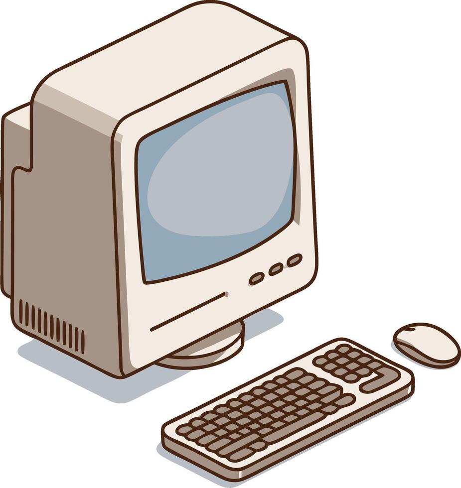 Retro Computer Setup Illustration for Nostalgic Design Projects and Tech-themed Artwork vector