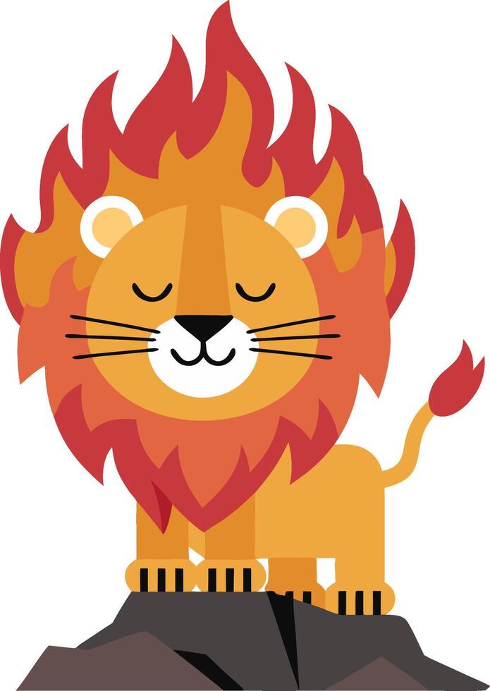 Majestic Cartoon Lion with Fiery Mane Standing Proudly on Rock Illustration vector