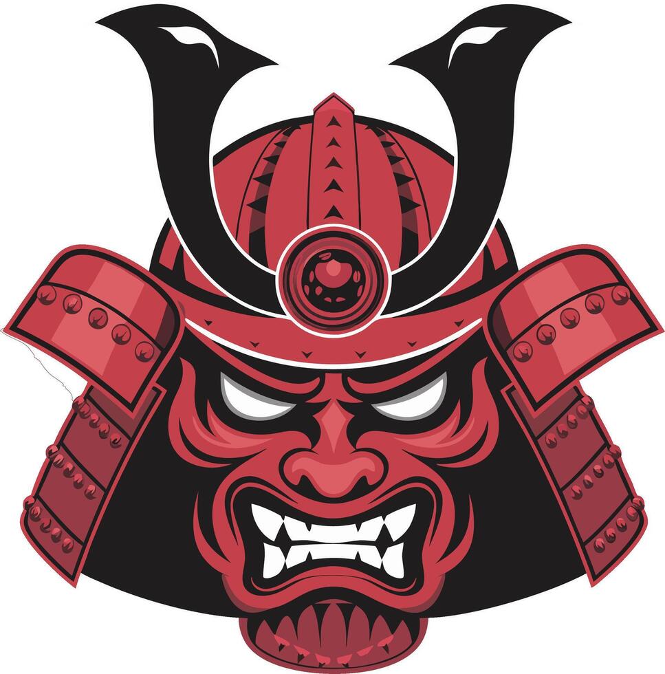 Fierce Red Samurai Warrior Mask Illustration for Tattoo Designs vector