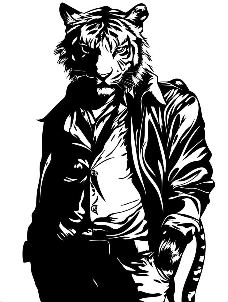 Stylish Anthropomorphic Tiger in Casual Outfit Art vector