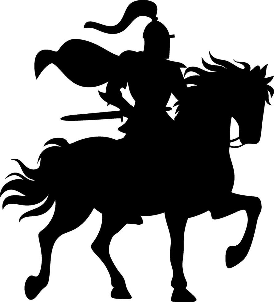 Medieval Knight Silhouette Riding Horse for Artwork and Design vector