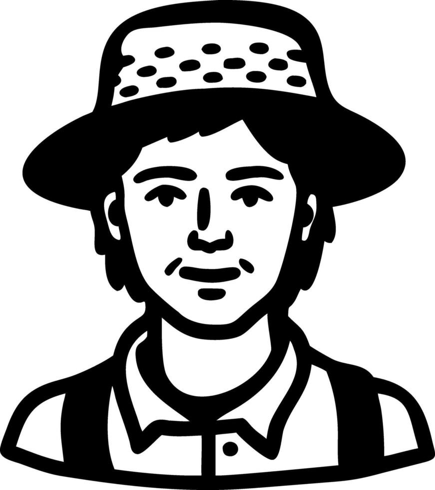 Minimalist Farmer Portrait Art Man with Hat Illustration vector