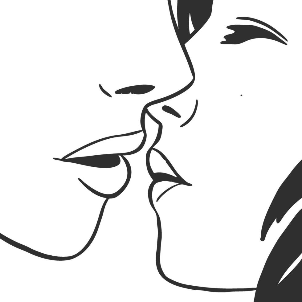Romantic Couple Kiss Line Art Minimalist Illustration vector