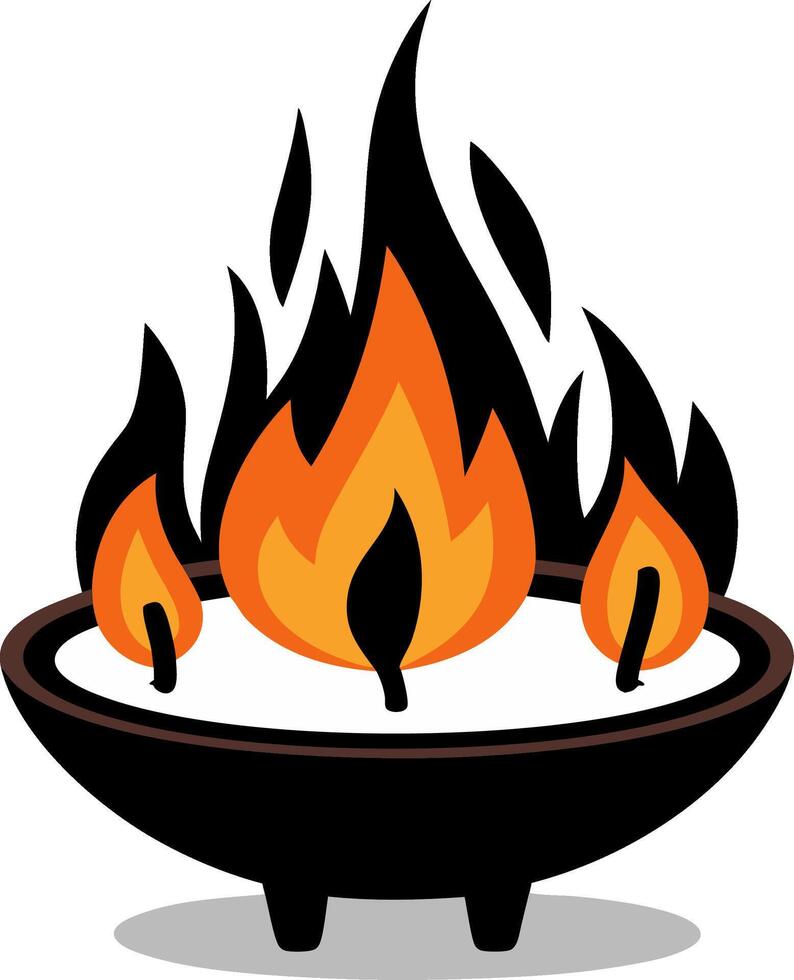 Fiery Cauldron with Orange Flames Symbolizing Warmth and Energy for Design or Tattoo Art vector