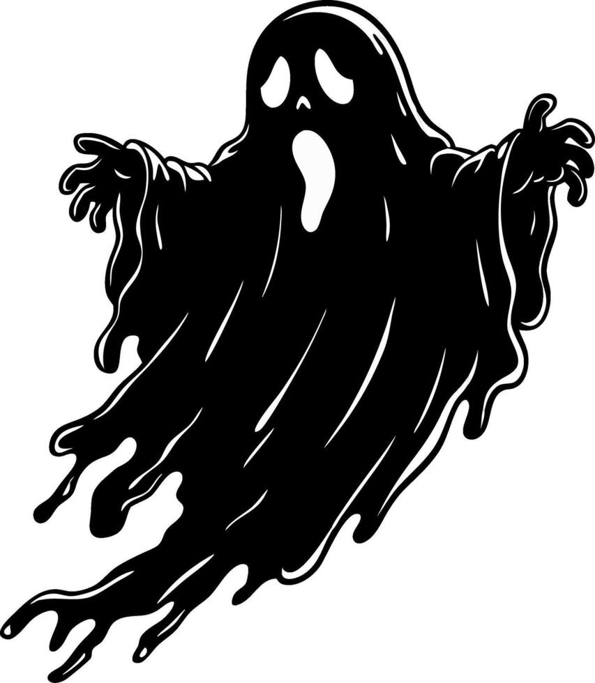 Mysterious Black Ghost Silhouette with Flowing Cloak for Halloween Design vector
