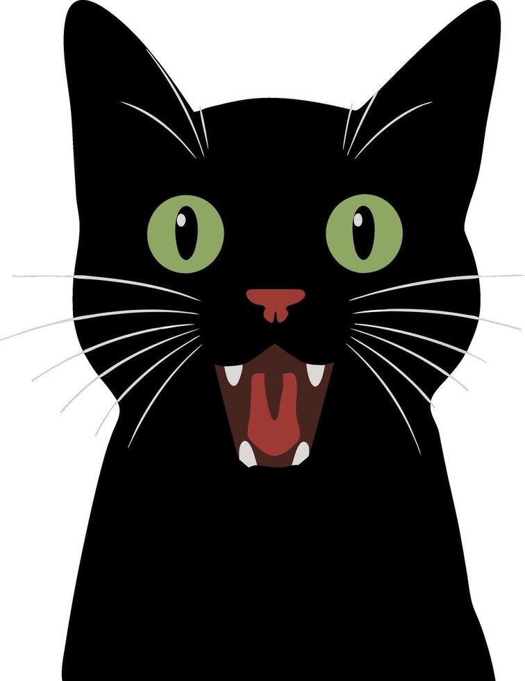 Black Cat Face with Green Eyes Art for Halloween and Decoration vector