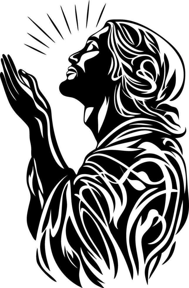 Praying Figure With Radiating Light Art for Tattoo or Coloring vector