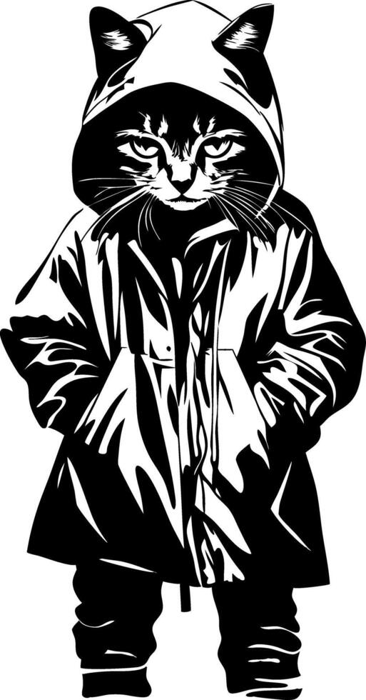 Cool Cat in Hoodie Streetwear Illustration for Tattoos and Design Projects vector