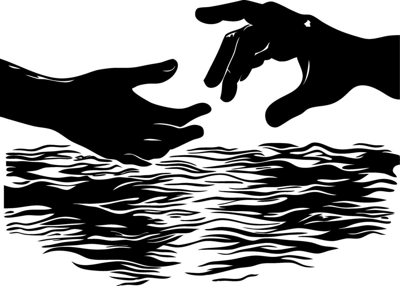 Reaching Hands Over Water Abstract for Connection and Support Themes vector
