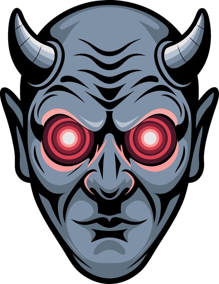 Sinister Demon Head Design with Glowing Eyes for Tattoos and Halloween Themes vector