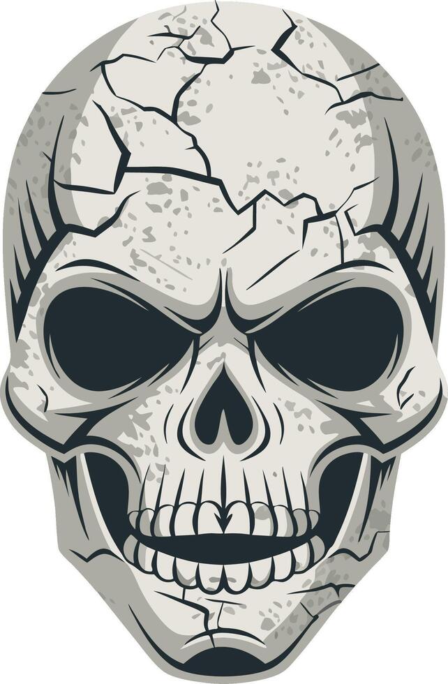 Cracked Stone Skull Art for Tattoo and Halloween Design vector
