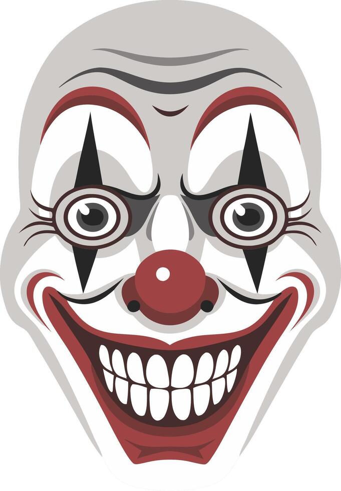 Creepy Grinning Clown Face Illustration for Halloween Masks and Decorations vector