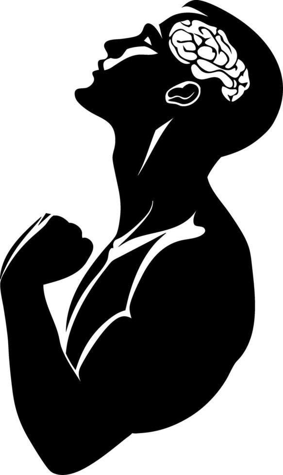 Silhouette of Strong Man with Brain Visualization Emphasizing Mind Power vector