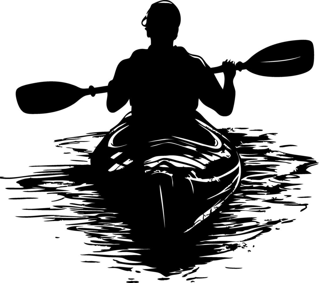 Silhouette of Person Kayaking on Calm Water Adventure Illustration vector