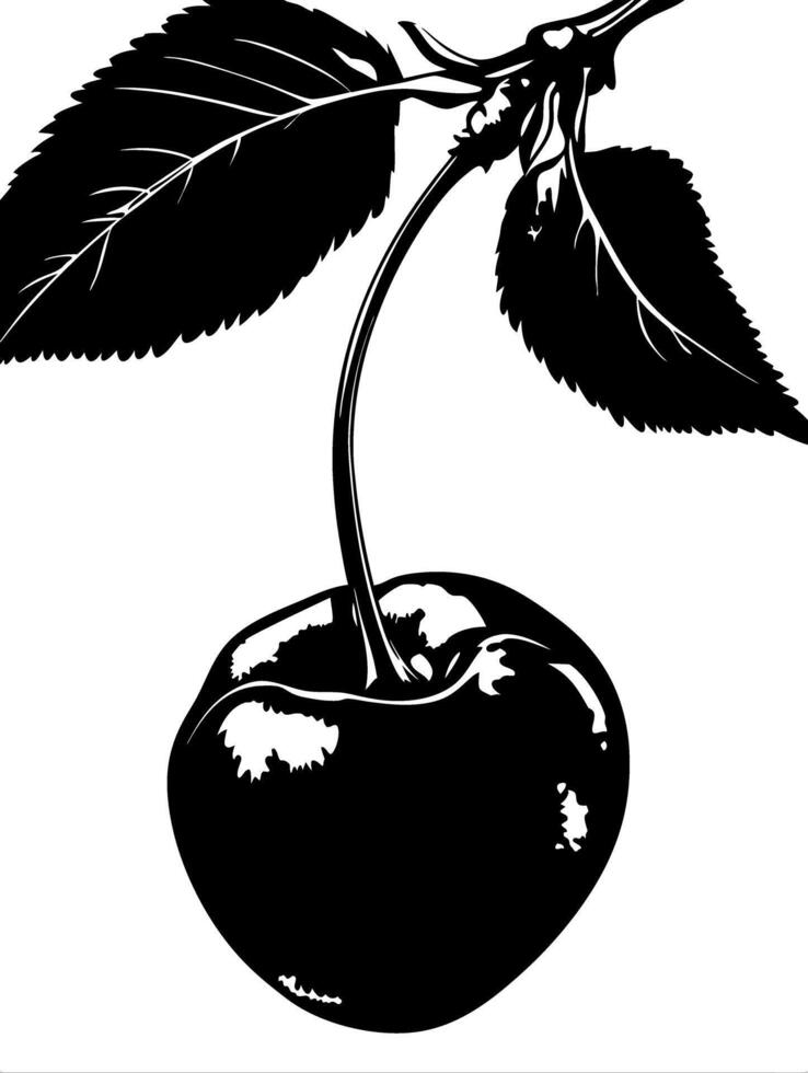 Black Silhouette Cherry with Leaves Illustration for Design and Decoration vector