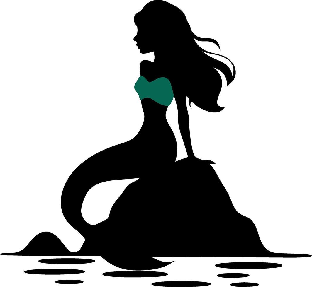 Mermaid Silhouette Sitting on Rock Illustration for Art and Design vector