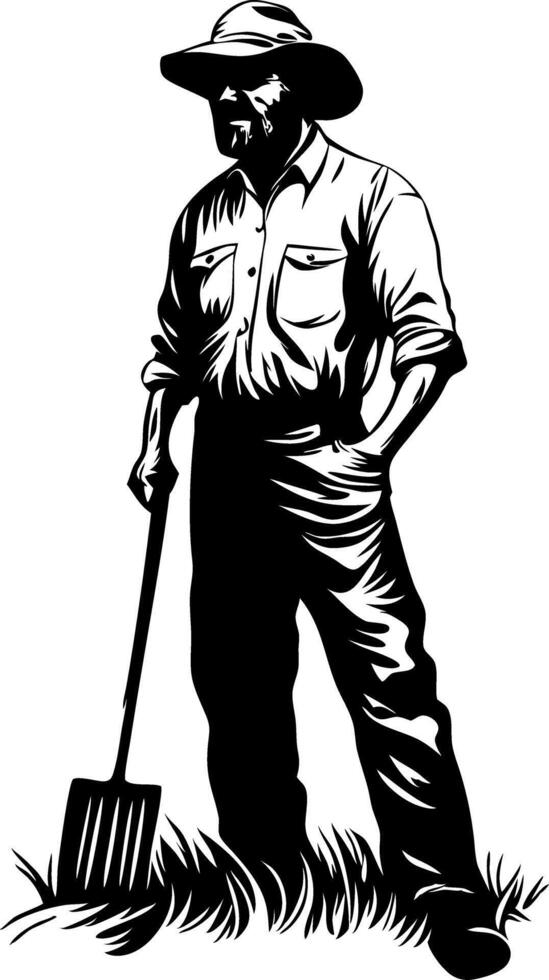 Farmer Silhouette with Pitchfork Illustrating Rural Agriculture Work vector