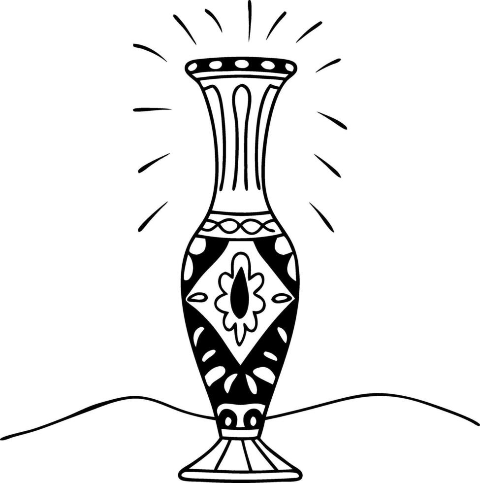 Ornate Decorative Vase Line Art with Intricate Patterns for Tattoo or Coloring Book vector